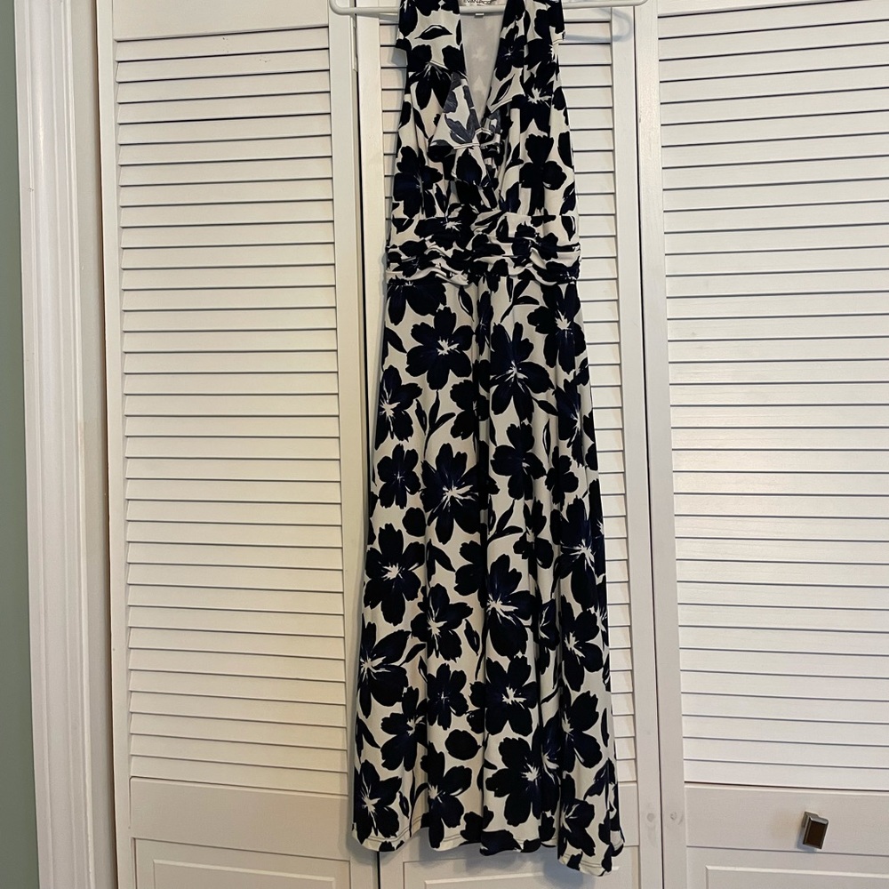 Navy and white floral flowed dress